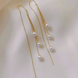 Pearl & gold dangle layered earrings